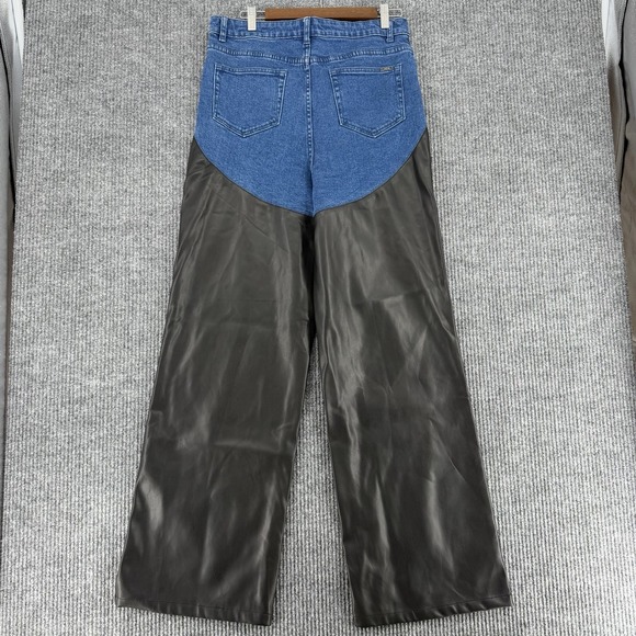 bebe Denim - Bebe x Ciara Vegan‎ Leather Wide Leg Jeans High Waist Moto Women 32